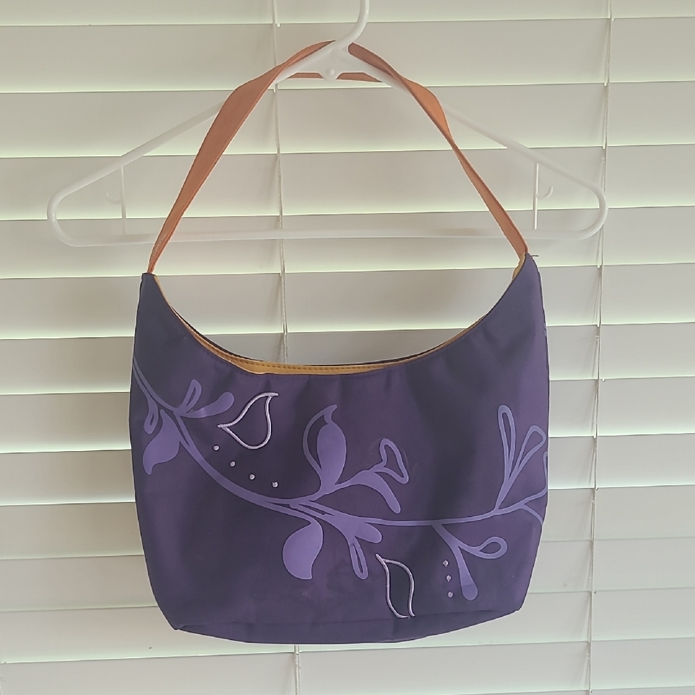Purple and Tan Shoulder Bag w/ Floral Design Lean Cuisine Insulated Lunch Tote